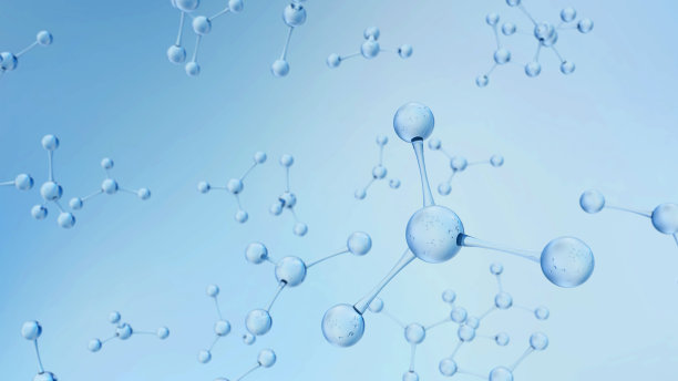 3d渲染分子结构，臭氧，氢和氧图片下载