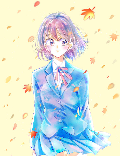 秋叶中的女学生图片下载