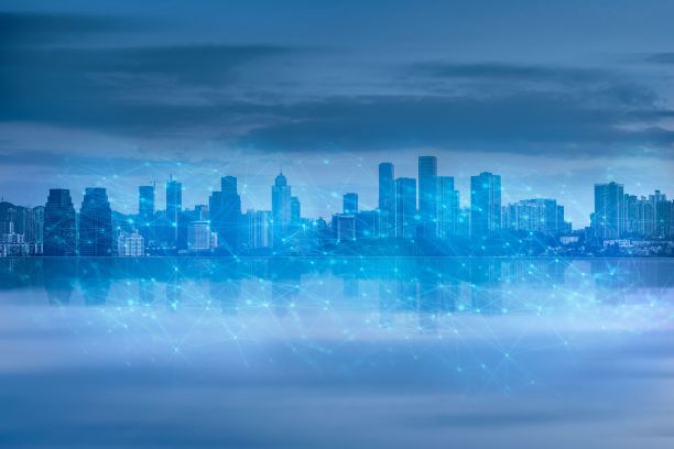 摘要计算机网络和5g互联网与城市景观连接的概念。图片下载
