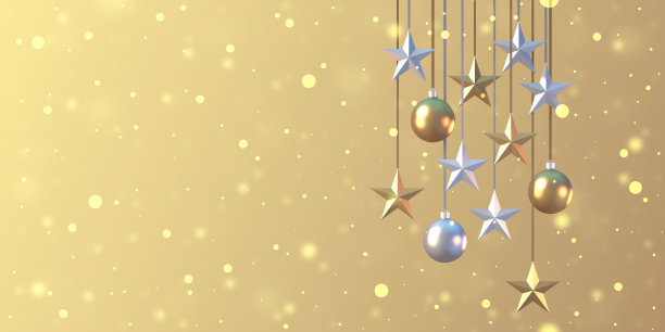 圣诞和新年装饰背景与圣诞球和黄金散焦光背景，3D渲染背景图片下载