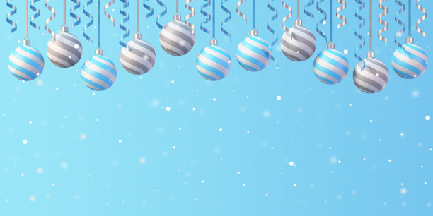 圣诞和新年装饰背景与圣诞球和丝带和雪背景，3D渲染背景图片下载