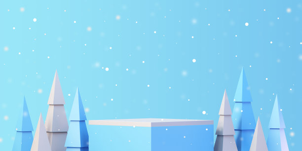 圣诞和新年产品平台模型展示背景与圣诞树和雪，3D渲染背景图片下载