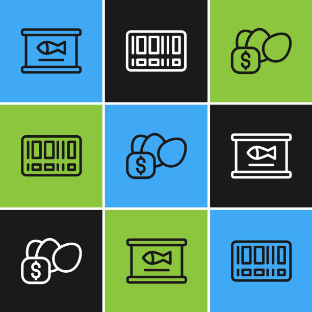 设置线罐头鱼价格标签，鸡蛋和图片下载