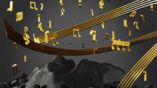 黑色岩石表面的金色音符图片下载