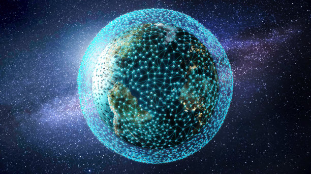 围绕着地球的大量连接数据点。全球通信和互联网概念图片下载