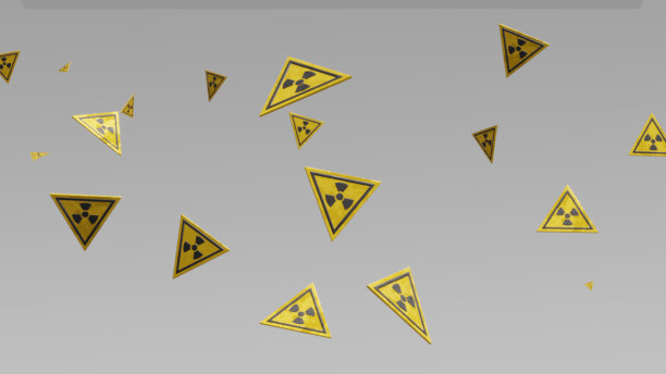 辐射标志模式的3d渲染。生产警示通知设计的背景概念。灰色背景上的辐射标志。放射性物质泄漏。有毒区域警告。图片下载