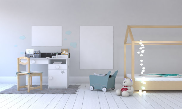 3D渲染插图的儿童卧室或托儿所与空框架为您的照片图片下载