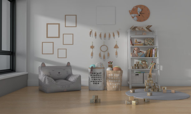3D渲染插图的儿童卧室或托儿所与空框架为您的照片图片下载