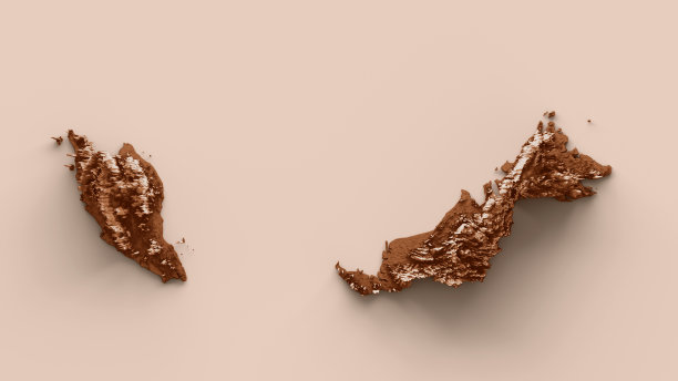 马来西亚地图的旧风格，棕色图形的复古风格复古风格。高细节3d插图图片下载