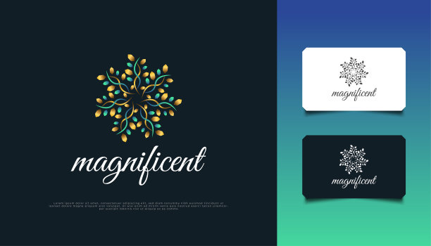 奢华的自然花叶装饰标志，适合水疗中心，美容，度假村，或化妆品的品牌标识。优雅的绿色和金色曼荼罗图片下载