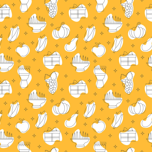 快乐宽扎节假日非洲无缝图案设计与节日风格元素的模板手绘卡通平面插画图片下载