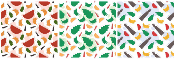 一套快乐宽扎节假日非洲无缝图案设计与节日风格元素的模板手绘卡通平面插画图片下载