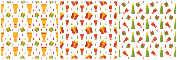 一套快乐宽扎节假日非洲无缝图案设计与节日风格元素的模板手绘卡通平面插画图片下载