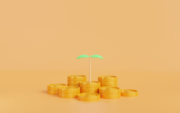 黄色背景的金钱树。金钱促进投资。货币增长、复利、投资、基金、经济、硬币和商业利润的概念。为未来存钱。3 d渲染,插图图片下载