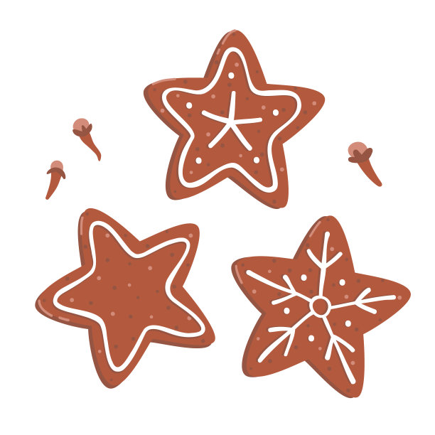 一组矢量插图姜饼饼干与糖衣。星的形状。孤立在白色背景中图片下载