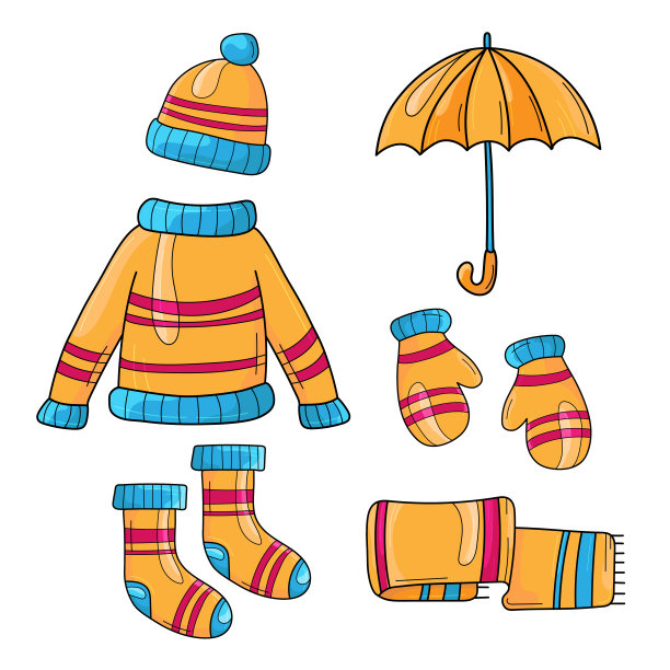 一套黄色的秋装。毛衣，帽子，围巾，袜子，手套图片下载