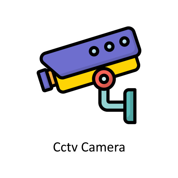 监控摄像机矢量填充轮廓图标设计插图。清洁标志在白色背景EPS 10文件图片下载