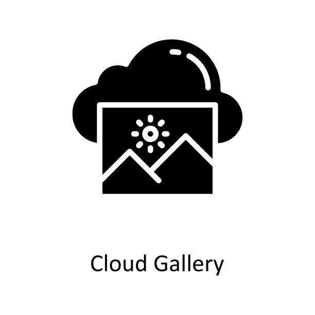 云画廊矢量固体图标设计插图。云计算符号白底EPS 10文件图片下载