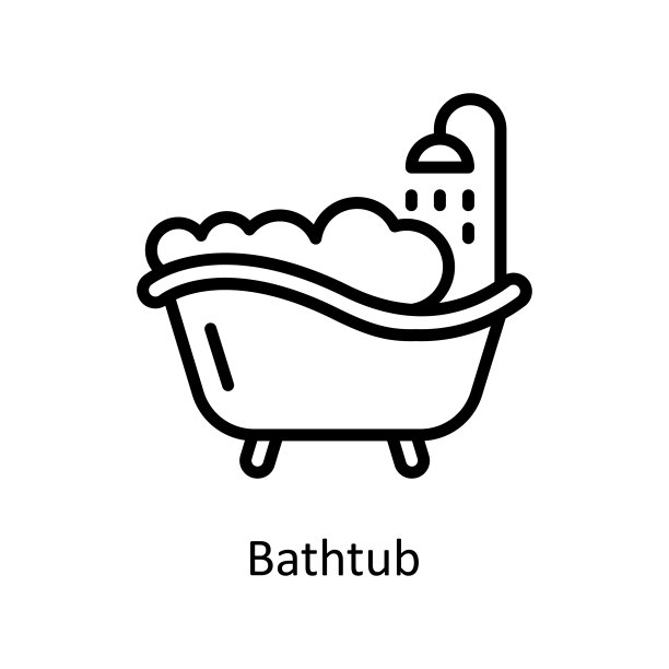 浴缸矢量轮廓图标设计插图。清洁标志在白色背景EPS 10文件图片下载