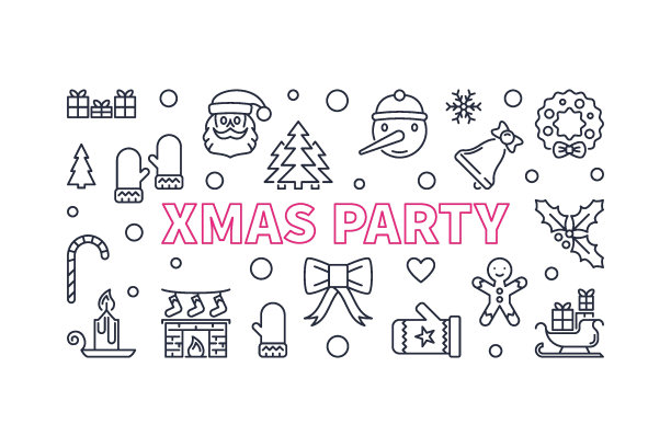 圣诞派对矢量横幅与圣诞轮廓图标图片下载