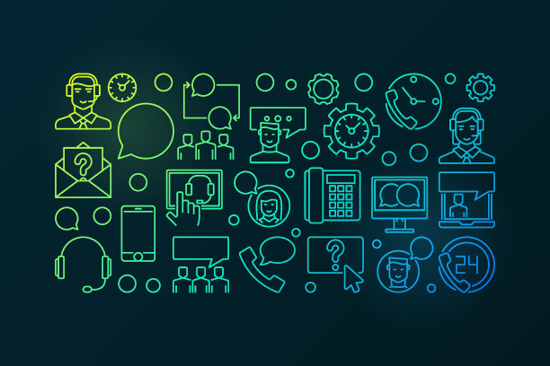 彩色呼叫中心和用户支持矢量概念水平横幅图片下载