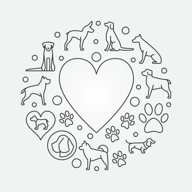 狗和心圆插画图片下载