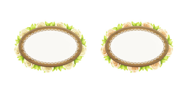 椭圆形木制框架与花边和花朵图片下载