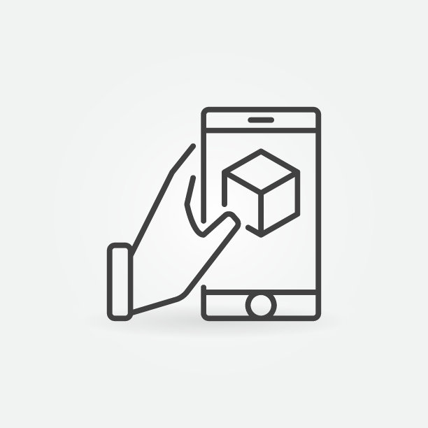 手持智能手机与立方体内部矢量线图标图片下载