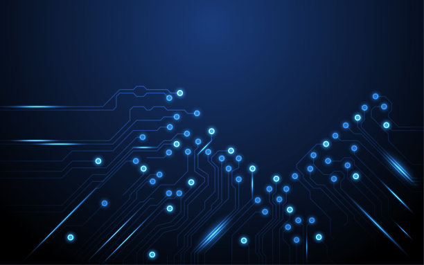 蓝色抽象技术高科技背景电路板主板设计矢量插图。图片下载