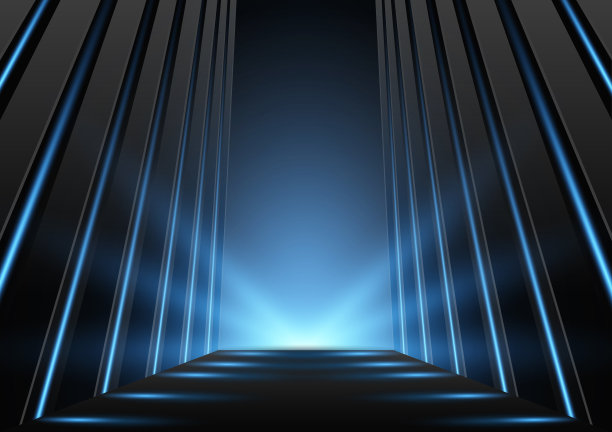 抽象的黑色地板与蓝色光线和反射矢量插图。图片下载