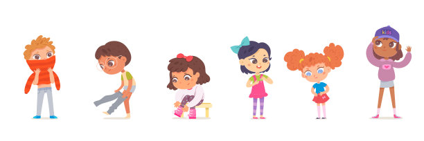 孩子们梳妆打扮，孤立自信可爱的女孩和男孩自己穿衣图片下载