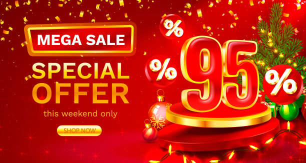 圣诞快乐，九折优惠。打折创作作文。销售横幅和海报。向量图片下载
