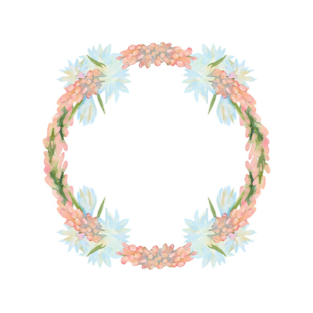 猪颈菊的花。手绘水彩花环。艺术插图图片下载