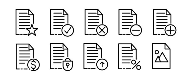 文件集图标。上传和下载数据，喜欢的材料，隐私，网络设置，文件设置，喜欢。数据集概念。矢量黑色设置图标上的白色背景为业务图片下载