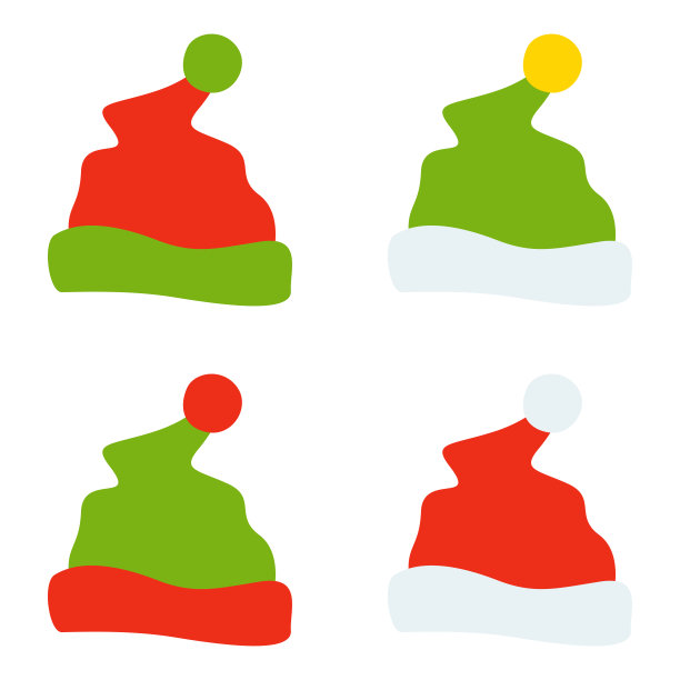 一套孤立在白色背景上的圣诞老人帽子图片下载