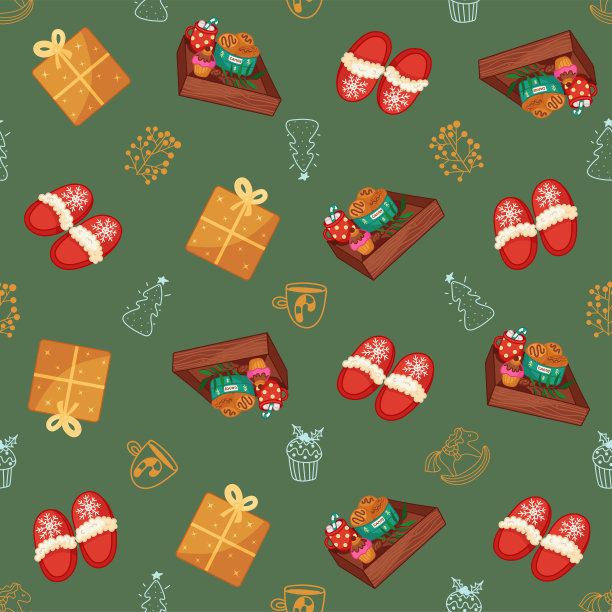 圣诞节，新年的样式有拖鞋，礼物，糖果。图片下载