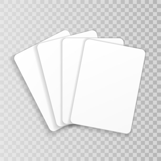 四张扑克牌模型。透明背景上的空白卡片。图片下载
