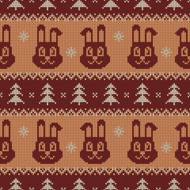 2023年兔年针织无缝图案。图片下载