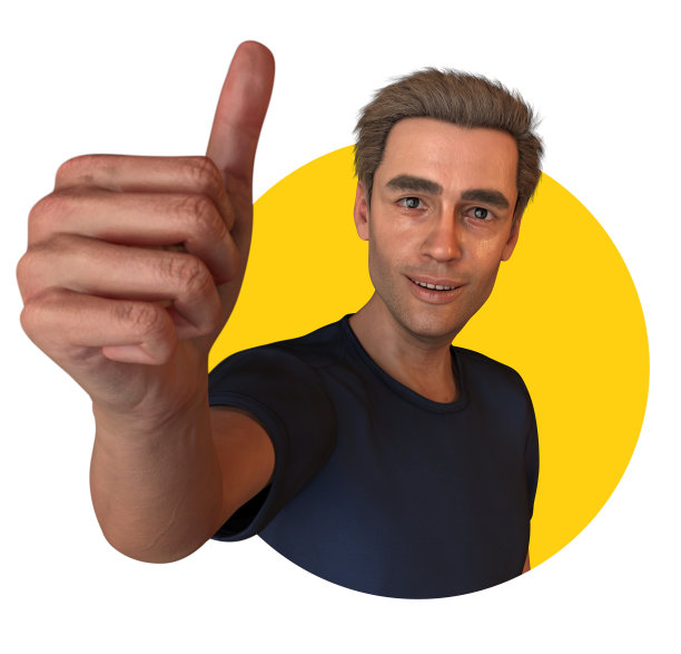 男子竖起大拇指祝贺概念卡通人物在黄圈3D插图图片下载