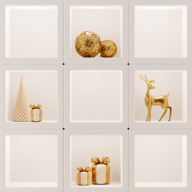 3D抽象圣诞灯背景与米色圣诞装饰图片下载