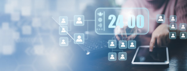 时钟24小时服务与人图标概念，商务女性手触图时钟与线人图标，时间管理与商务工作计划，理念与概念，时间时钟与工作图片下载