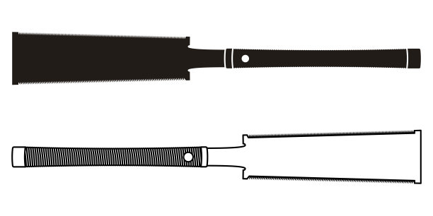 日本锯的轮廓和轮廓。矢量钢锯孤立插图。手锯木工工具，木材切割设备图片下载