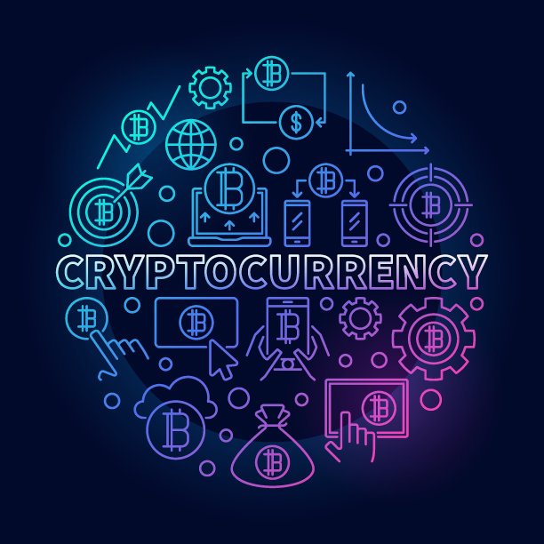 加密货币圆形彩色插图。矢量数字货币概念线性符号图片下载