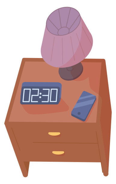 床头梳妆台配有台灯和闹钟。卧室家具图片下载