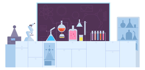 化学实验室场景背景。科学设备内部图片下载