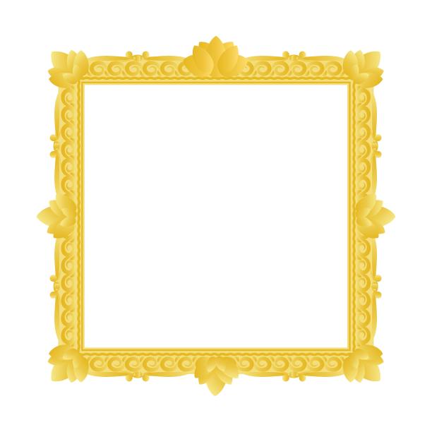 黄金老皇家边界的艺术画廊与花卉装饰的图片和照片在白色背景。空饰框图片下载