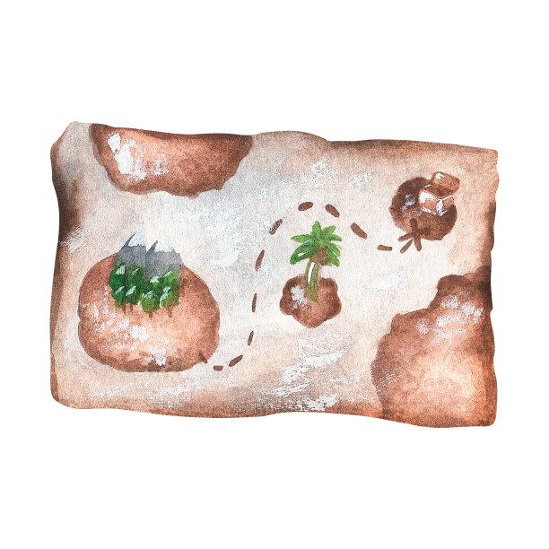 海盗的地图。水彩插图。孤立在白色背景上。图片下载