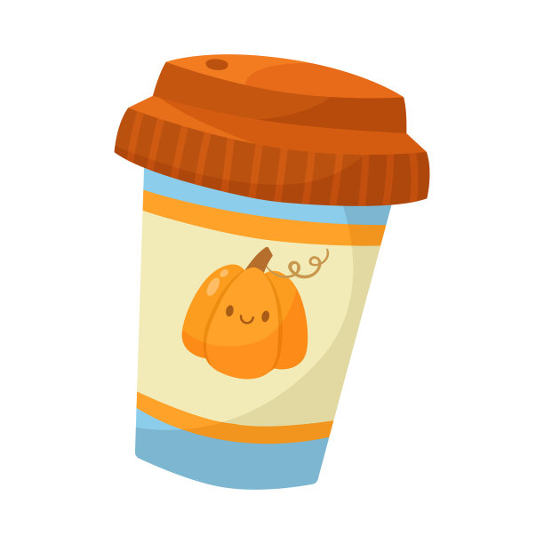 热饮杯与可爱的南瓜人物插画图片下载