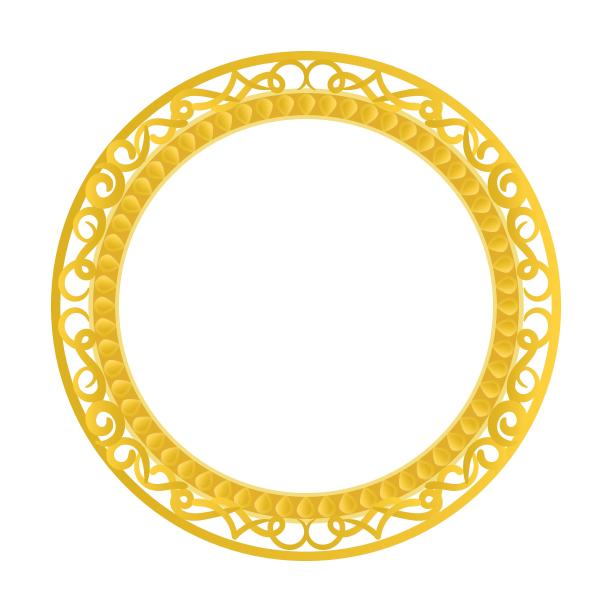 圆形优雅的黄金老皇家边界与花卉装饰的图片和照片在白色背景。空饰框图片下载