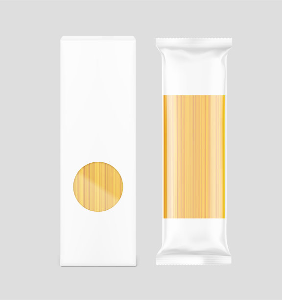 现实的意大利面食品包装袋和纸板箱模型。图片下载